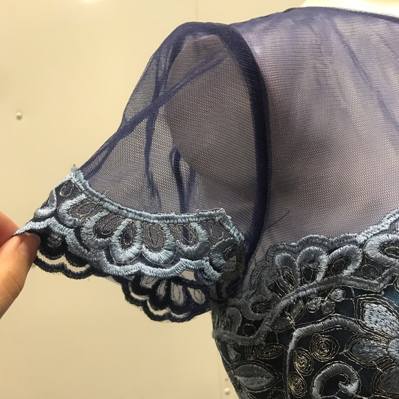 JS Collections Illusion Yoke Scroll Embroider Gown - Picture 4 of 12